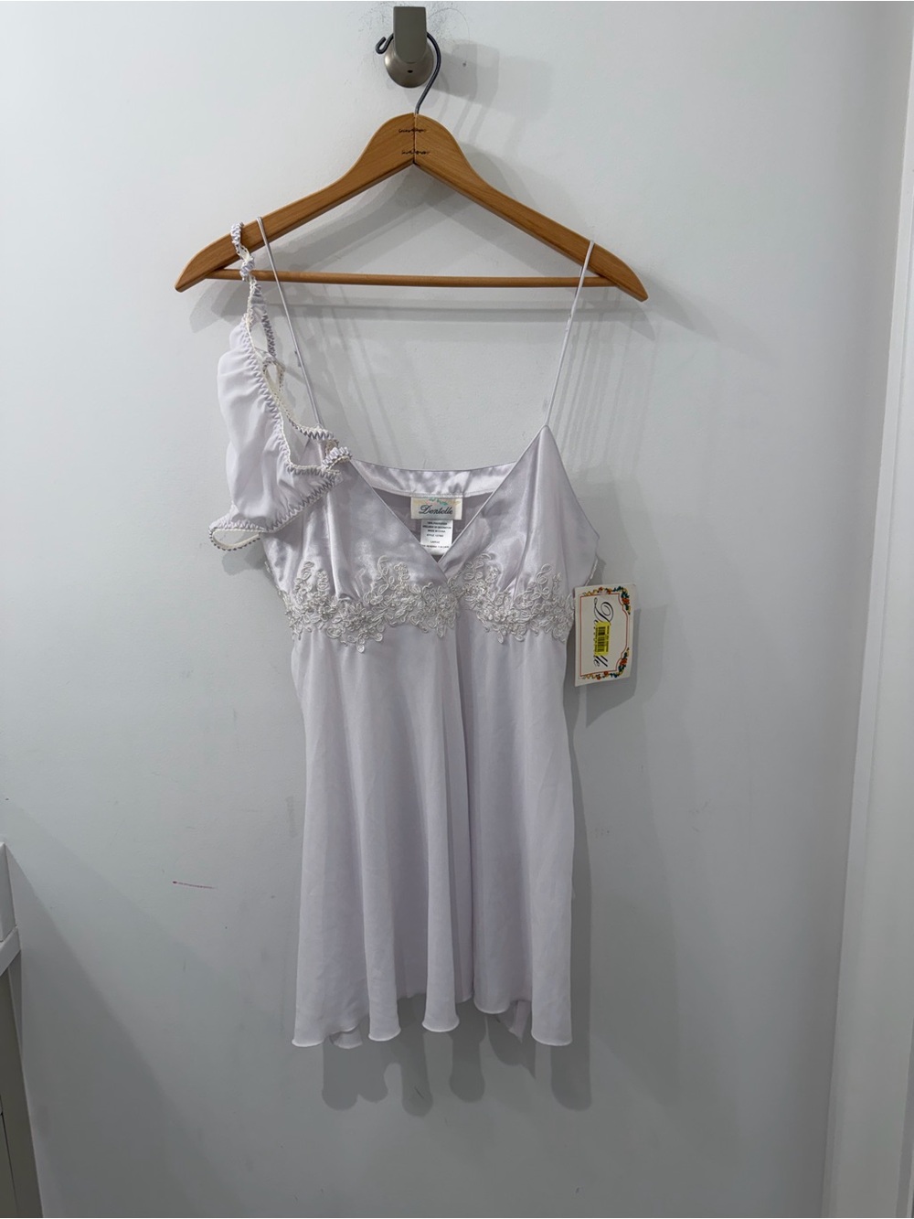 NWT Vintage White Satin Lace Beaded Chemise and Thong Set Bridal Lingerie
